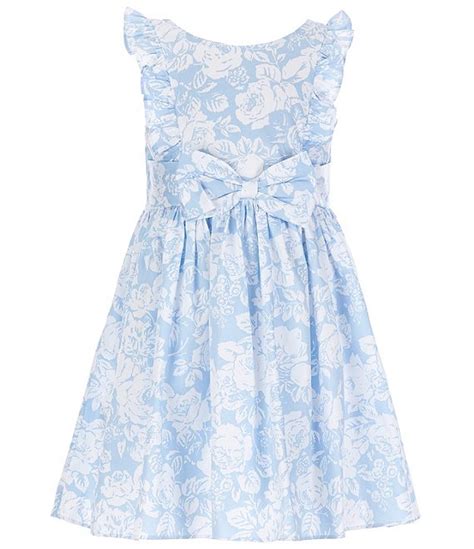 Laura Ashley Little Girls 2t 6x Bow Waist Printed Fit And Flare Dress