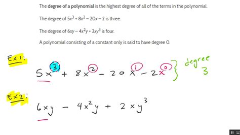 Algebra Finding The Degree Of A Polynomial Youtube