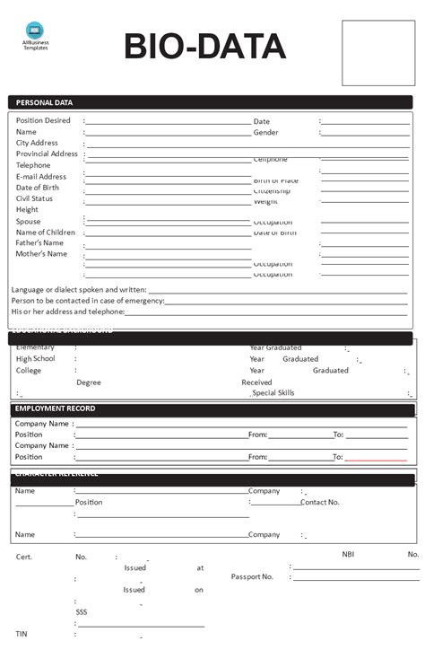 Format Of Biodata Templates At