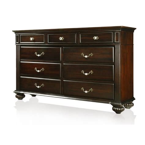 Furniture Of America Damos Solid Wood 9 Drawer Dresser In Dark Walnut