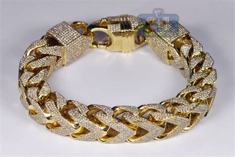 14kt yellow gold mens link bracelet. Mens Diamond Franco Bracelet 10K Yellow Gold 43.11 ct 410 ...