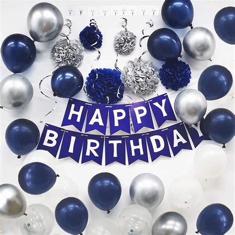 Buy Blue Happy Birthday Decorations For Men Navy Blue Silver Birthday