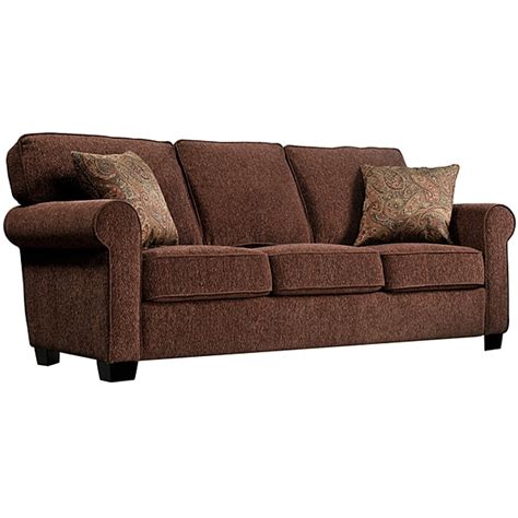 Portfolio Cari Brown Chenille Sofa With Paisley Accent Pillows