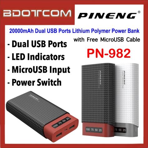 Dual usb, real capacity, fast charging, led percentage display. Pineng PN-982 LED Indicators 20000mAh Dual USB Ports ...