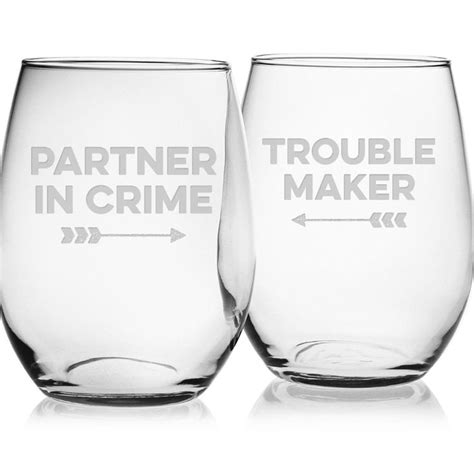 Partner Trouble ~ Stemless Wine Glasses ~ Set Of 2 Well Aren T These A Cute Set Of Glasses You