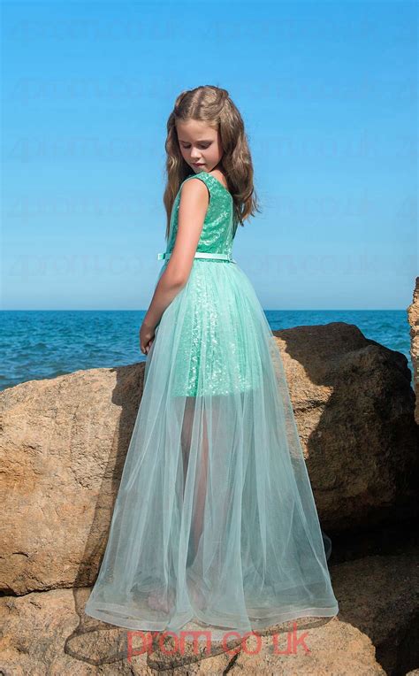 Jewel Sleeveless Mid Turquoise Kids Prom Dresses Chk025 Uk