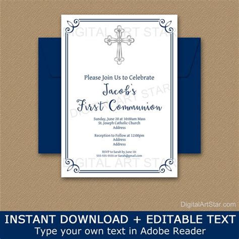 First Communion Invitation Blue First Holy Communion Invitations For