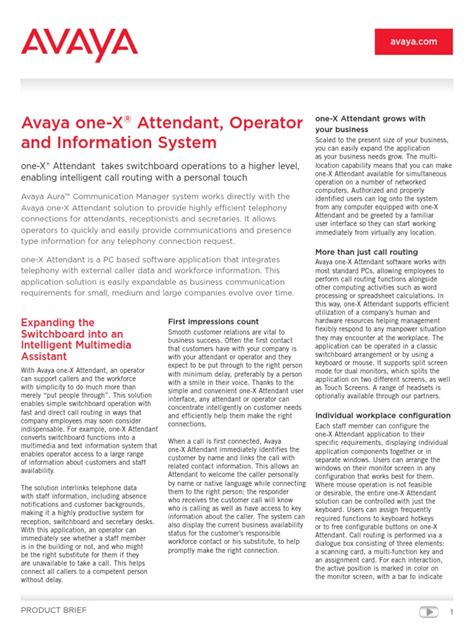 Avaya One X Attendant Fact Sheet Lb4171 Pdf Microsoft Windows