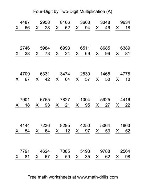 These printable number line multiplication worksheets are meticulously created to help young ones tune their skills at multiplication with topics like drawing hops on number. Multiplying Four-Digit by Two-Digit -- 36 per page (A)