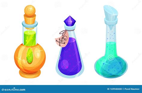 Magic Potions And Elixirs With Colorful Liquids Poured In Glass Fancy