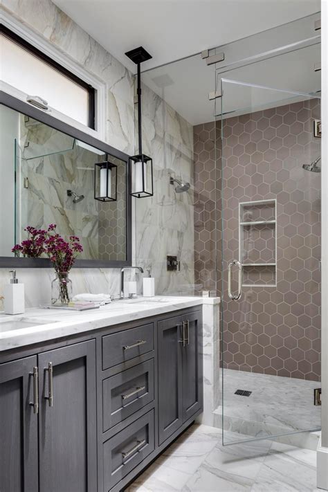 Transitional Master Bathroom With Taupe Hexagonal Tile Hgtv