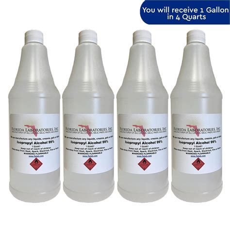 1 Gallon Isopropyl Alcohol Grade 99 Anhydrous Pack Of 4 Quarts