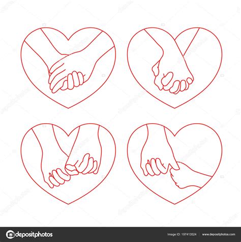 Holding Hands Heart Shape Icon Design Set Outline Style Concept — Stock