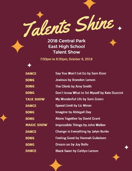 Talent Show Flyer Template Free Hq Printable Documents