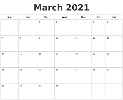 Blank Calendar 2021 March Free Printable Calendar Monthly
