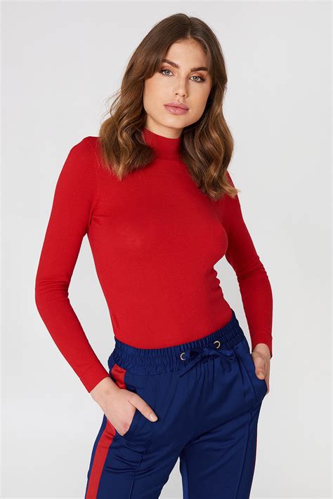 Tight Turtleneck Ls Top Red Na Kd