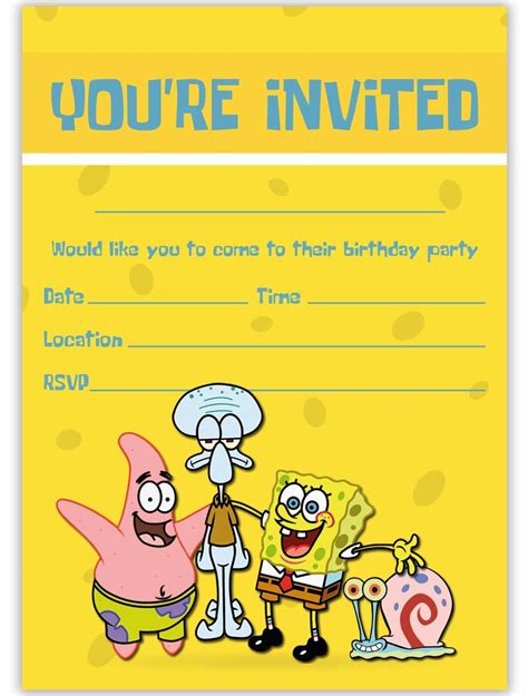 Spongebob Theme Birthday Party Invitations Spongebob Invites Children
