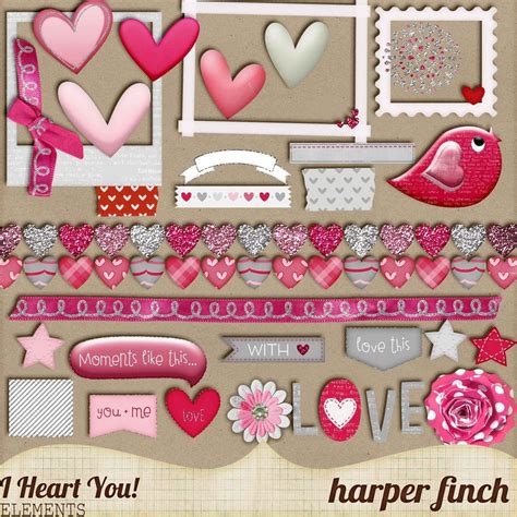Free Digital Scrapbook Element Pack I Heart You By Harper Finch At