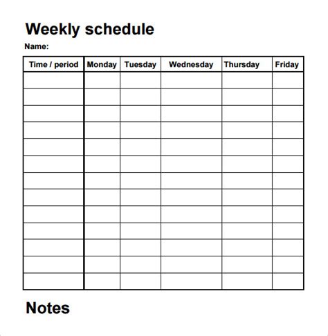 Printable Blank Daily Schedule Template