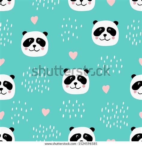 Cute Seamless Pattern Panda Faces Hearts Stock Vector Royalty Free