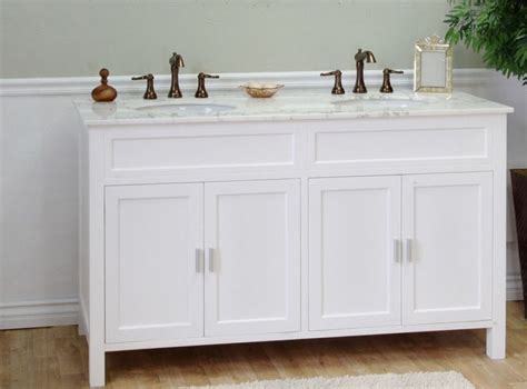 A double sink vanity contains two bathroom sinks and a long counter space. 60 Inch Double Sink Bathroom Vanity in White UVBH60016860W60