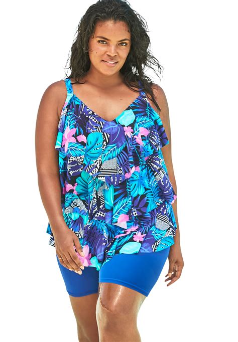 Swim 365 Swim 365 Womens Plus Size Tiered Ruffle Tankini Top