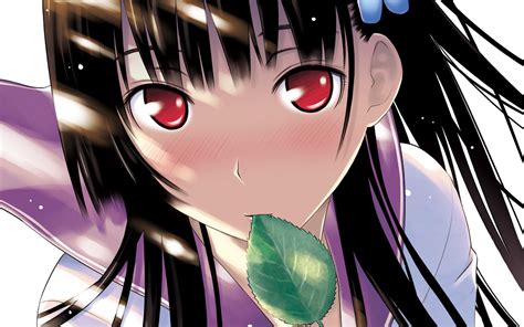 Black Hair Blush Close Hattori Mitsuru Leaves Long Hair Red Eyes Sanka Rea Sankarea