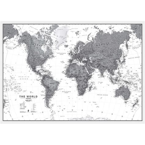 Ebern Designs Huge World Wall Map Political Black And White Unframed
