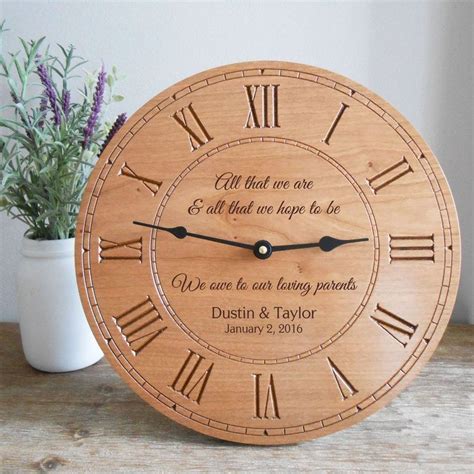 Shop Our Personalized Cherry Wood Clock For Parents Of The Bride And