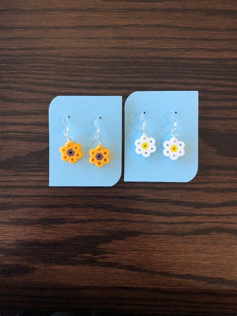 Single Flower Dangle Perler Bead Earrings Etsy