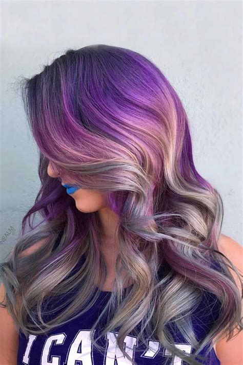 33 Light Purple Hair Color Ideas Purple Balayage With Loose Curls Picture1 See More