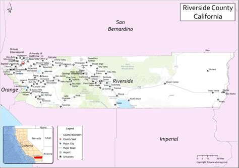 A Map Of Riverside County California With The Towns And Major Roads