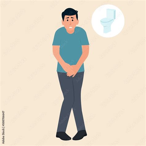 Stressed Man Standing And Want To Pee Anxious Guy With A Full Bladder