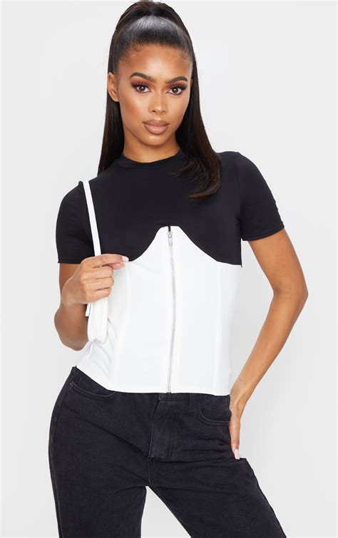 Black Underbust Zip Up T Shirt Tops Prettylittlething