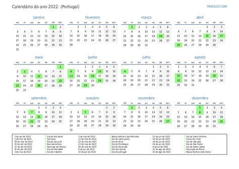 Calendário Oficial 2022 Portugal