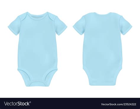 Realistic Blue Blank Baby Bodysuit Template Vector Image