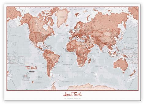 Huge Personalised World Is Art Wall Map Red Canvas
