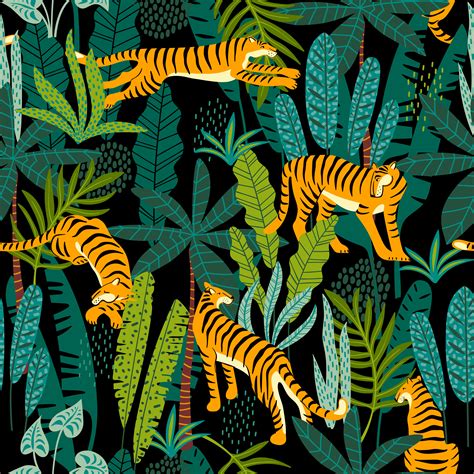 Seamless Exotic Pattern With Tigers In The Jungle 276613 Vector Art At