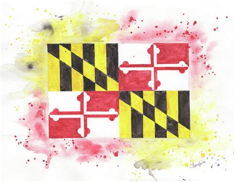 Maryland Flag In Watercolor Painting By Caroline Serafinas