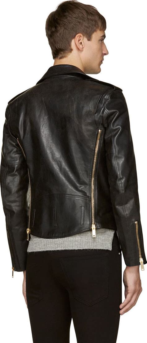 This jacket is unequivocal that formula 1™ and mode can coexist. Alexander McQueen Black Leather Gold Zipper Lapel Biker ...
