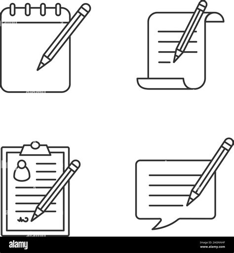 Writing With Pencil Linear Icons Set Paper Scroll Notepad Signed