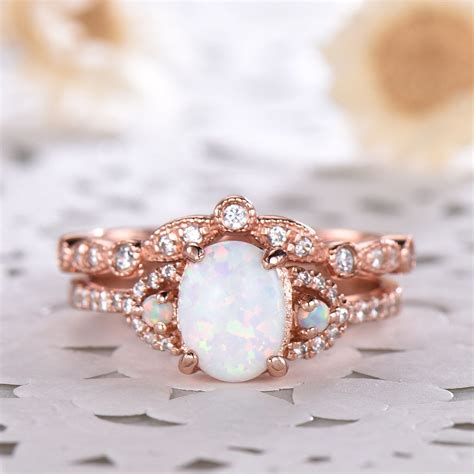 Check out 40 of our favorite styles, or better yet: Opal Rose Gold Wedding Engagement Ring Set 14k 925 Sterling | Etsy in 2020 | Opal wedding rings ...