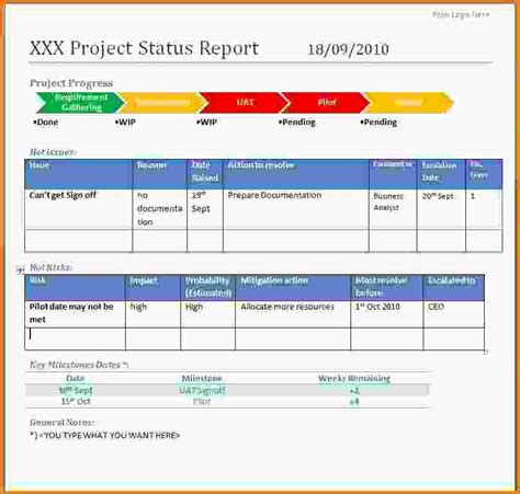 Project Status Report Template Coba Ekspor