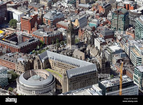 Aerial View Of Manchester City Centre Including The Town Hall June