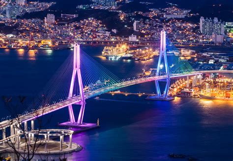 Busan Harbor Bridge Night View Bongraesan South Korea Flickr