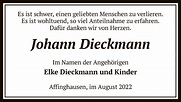 Traueranzeigen von Johann Dieckmann | trauer.kreiszeitung.de