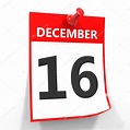 16 de diciembre calendario de hoja con pasador rojo — Foto de stock ...