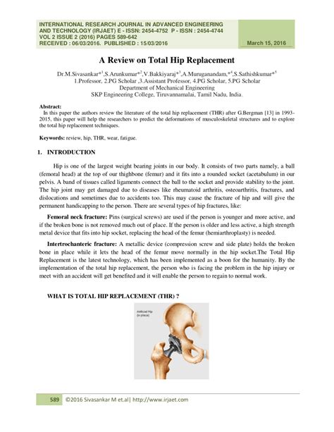 Pdf A Review On Total Hip Replacement