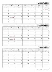 2022 Three Month Calendar Template Free Printable Templates
