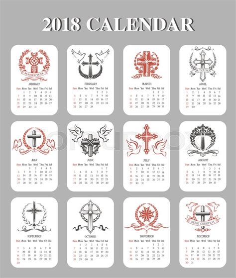 Calendar 2018 Easter Design Template Of Paschal Crucifix Cross Symbols
